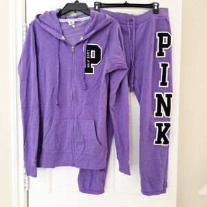 Victoria's Secret PINK Y2K Lavender Purple Black Varsity Patch Sweatsuit Set - M